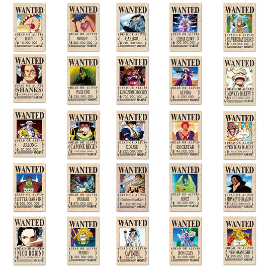 10/30/50/100pcs ONE PIECE Anime Wanted Poster Stickers Manga Character Graffiti Decals DIY Guitar Phone Laptop Car Cool Sticker
